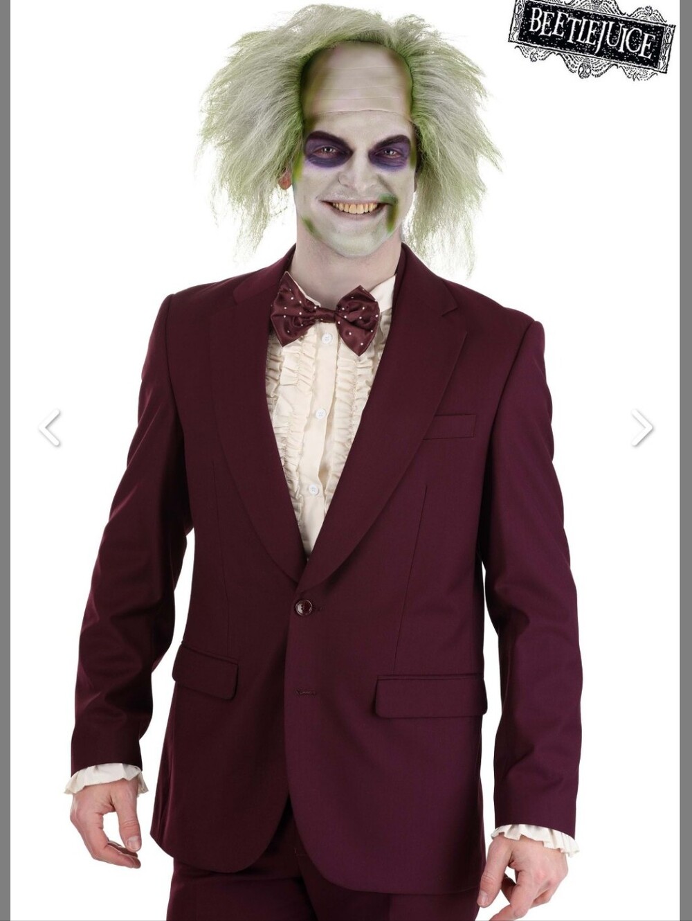 NWT Men's Burgundy Beetlejuice Wedding Suit Blazer Halloween Costume Sz 46R